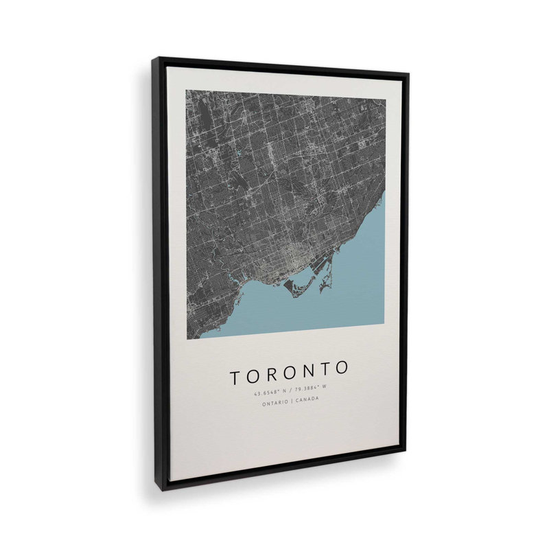 Toronto Street Map, reproduction d'art sur toile, 20 po x 30 po, Cadre flottant noir satiné