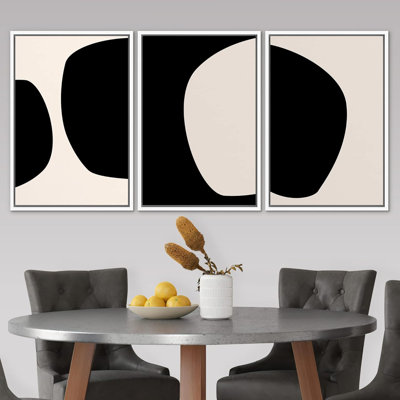 "Négatif espace noir", blocs de couleur minimaliste neutre, reproduction d'art sur toile, 3 pièces