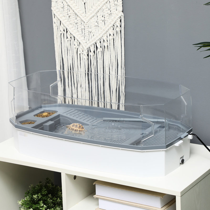 Aquarium en polypropylène tortue - vue panoramique, 24,5 po x 12,25 po 9 avec plateforme de pèlerinage et aire d'alimentation L 24,5 po x l 12,25 po x H 9 po