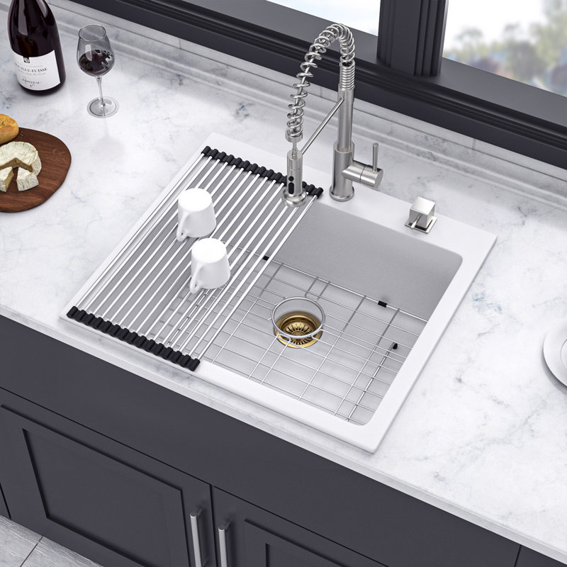 Évier de cuisine encastré à simple cuve en quartz / granite 25 po x 22 po