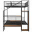 Lit superposé simple au-dessus d'un lit double en métal noir, avec rangement latéral et garde-robe, étagères grillagées reconfigurables - noir