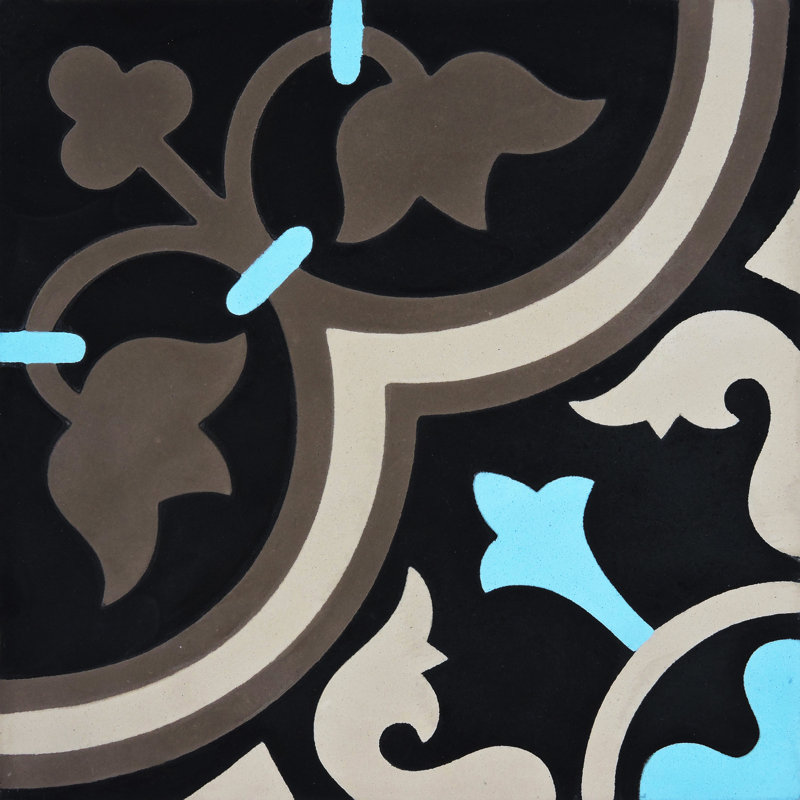 Casa 8" x 8" Cement Patterned Wall & Floor Tile, Black/Brown/Blue