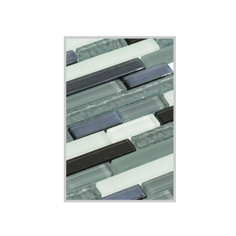 Fara Random Sized Glass Linear Mosaic Wall & Floor Tile, Gray/Black