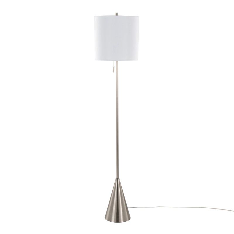Lampe sur pied contemporaine en métal avec abat-jour en lin 64 po Cone de Grandview Gallery, Nickel brossé