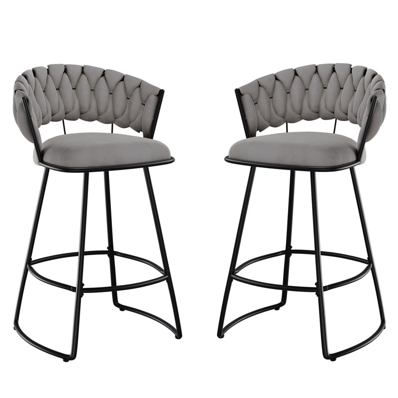 Upholstered Counter Stool With Metal Frame, Gray, Counter Stool (24” Seat Height)