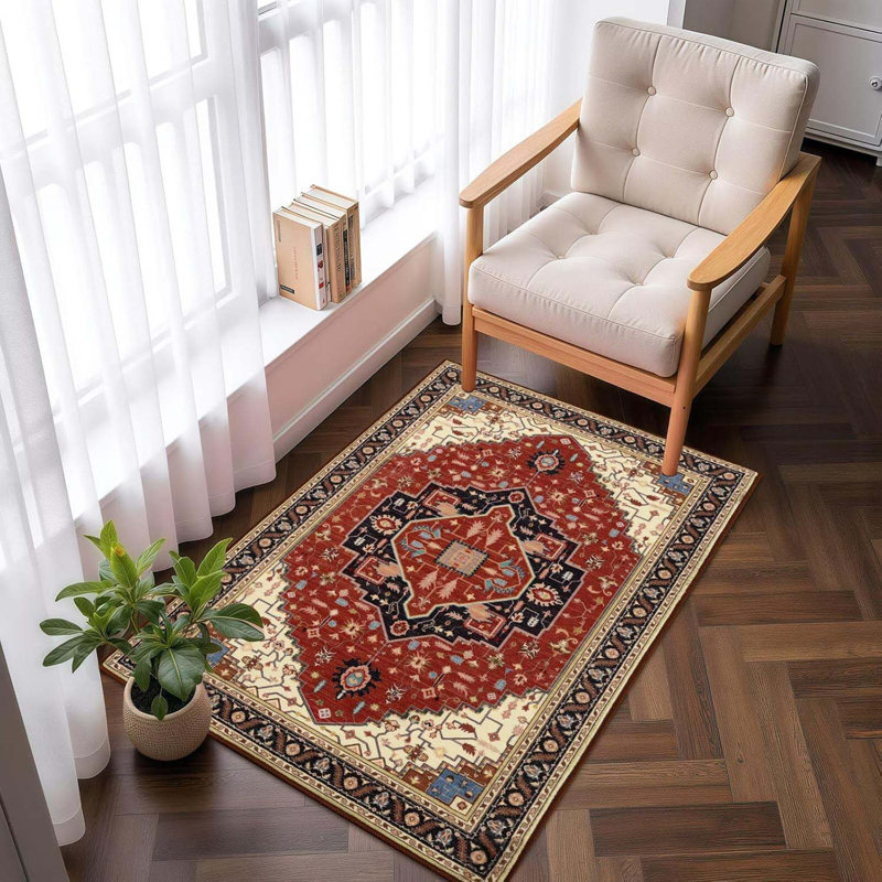 2x3 Ft  Orange Red Small Area Rug For Entryway, Soft Washable Rugs With Non-Slip Backing For Bedroom Kitchen, Vintage Throw Carpet Laundry Entry Front Door Decor