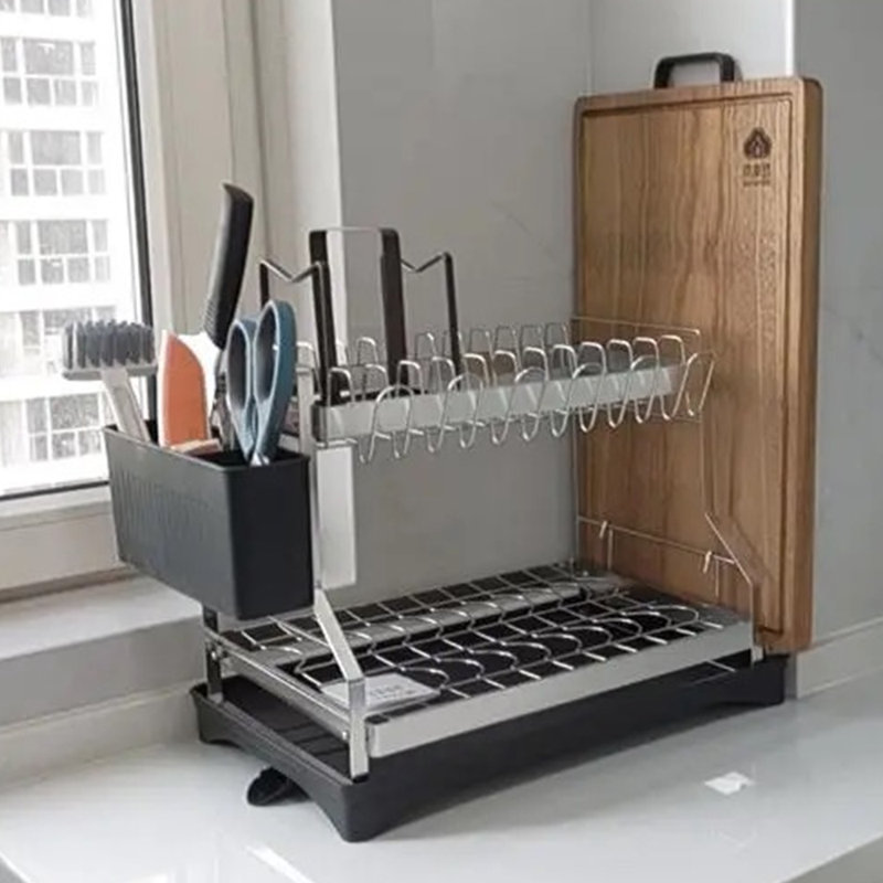 Two-Tier Stainless Rust-Resistant Adjustable Dish Rack