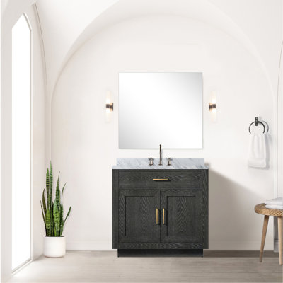 Black Oak Single Bath Vanity 36 In. W, Marble Countertop, Faucet , 34 Mirror, Assembled W X 22 D With Top, Faucet, Cabinetry