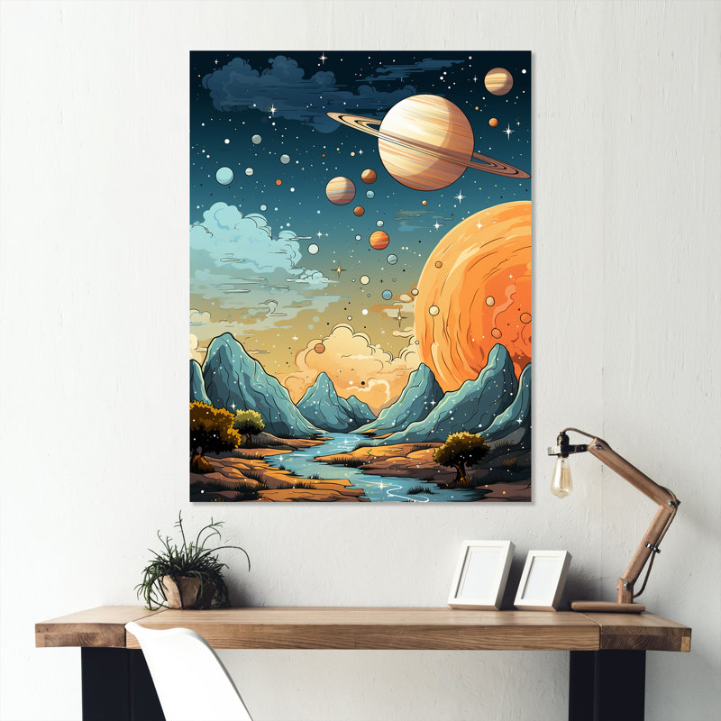 Bleu et orange, planète cosmique Constellations II, H 20 po x l 12 po x P 1 po