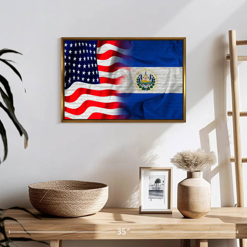États-Unis et Salvador Nishi au Salvador, 19 po x 13 po, Cadre flottant doré