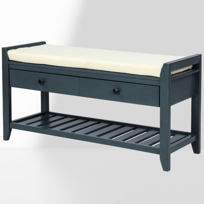 Upholstered Dining Bench with Storage Drawers & Shelf