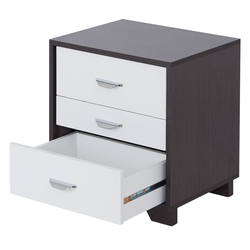 Table d'appoint rectangulaire blanche et noire avec 3 tiroirs spacieux, 3 en noir, idéale pour la chambre à coucher