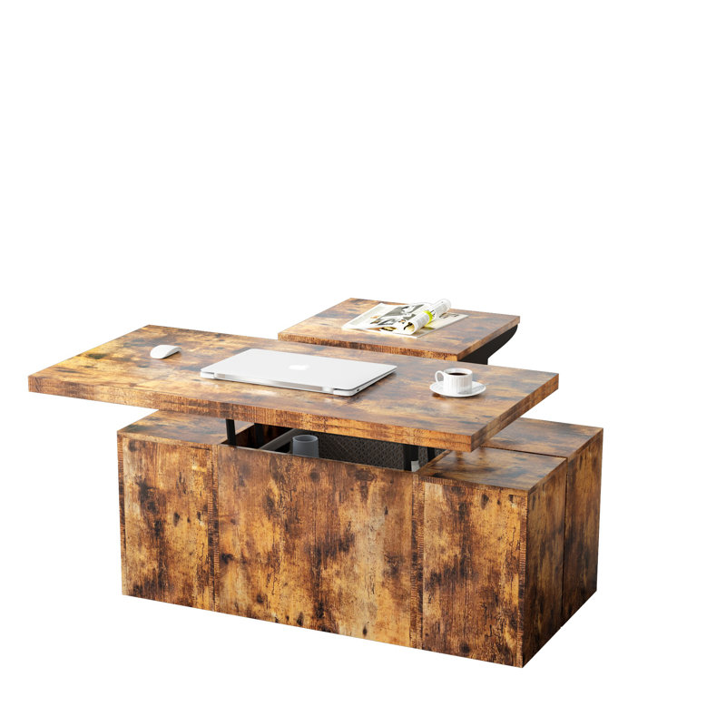 Hambling Lift Top Coffee Table,3 in 1 Multi-Function Coffee Table with 4 Storage Bench, Wood, Rustic Brown