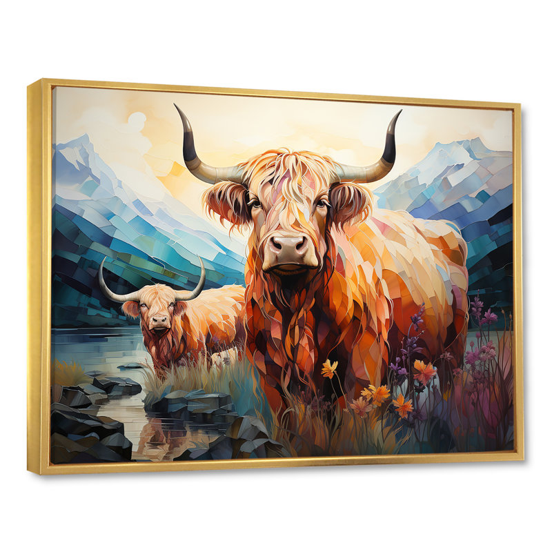 Yak Pastel Wilderness Territory I sur impression sur toile, H 24 po x l 32 po x P 1 po, Cadre flottant doré