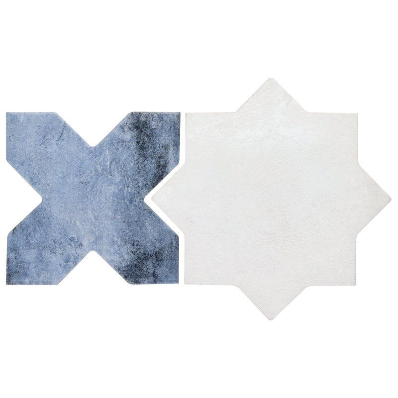 Parma Star-Crossed 6x6 Matte Terracotta Look Porcelain Floor and Wall Tile, White/Blue