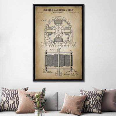 Patent Print Store " Tesla Electro Magnetic Motor, Beige " by PatentPrintStore