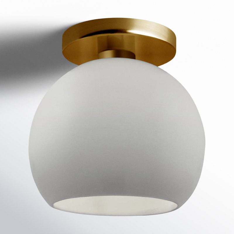 Plafonnier semi-encastré en céramique Dottie, H 9 po x l 10 po x P 10 po, Blanc mat / or champagne / laiton poli