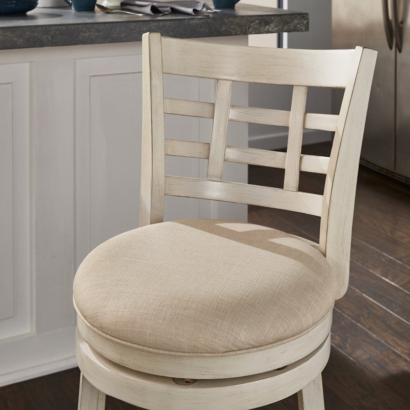Tabouret pivotant Aria, Tabouret de comptoir (siège d'une hauteur de 24,3, Beige, Blanc antique