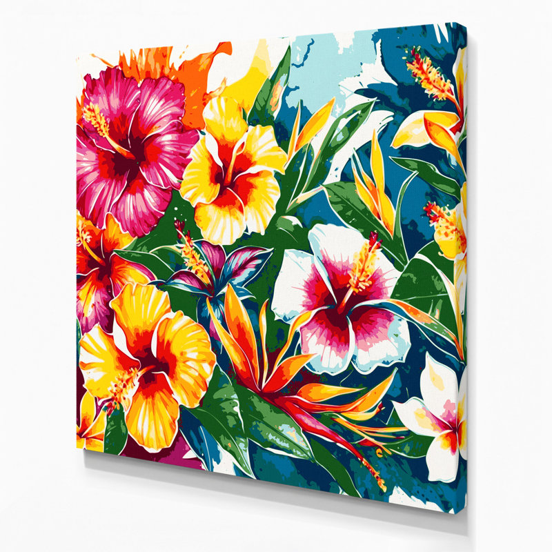 «Hawaiian Flower Brights», art mural sur toile beige, H 12 po x l 12 po