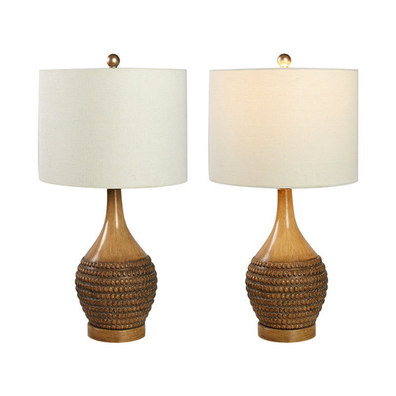 Feil 24.75" Table Lamp Set with USB, Oak