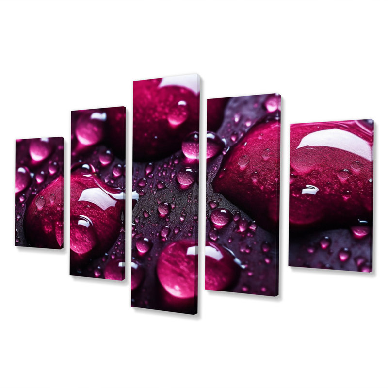 Red Rose With Raindrops VIII - Raindrops Canvas Print - 5 Panels
