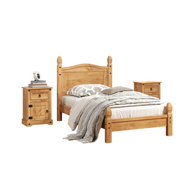 Enye 3 Piece Bed And Nightstands Sets, Two 1 Door 1 Drawer Nightstand & One Rustic Bed