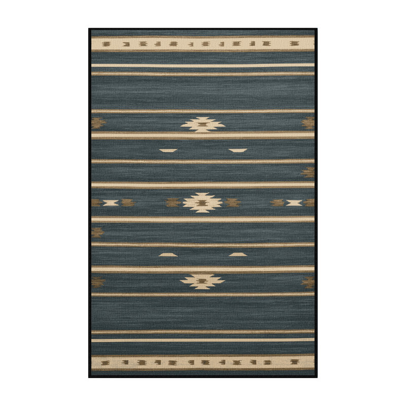 Washable Slate Ivory Striped Area Rug, Rectangle 7' x 9'