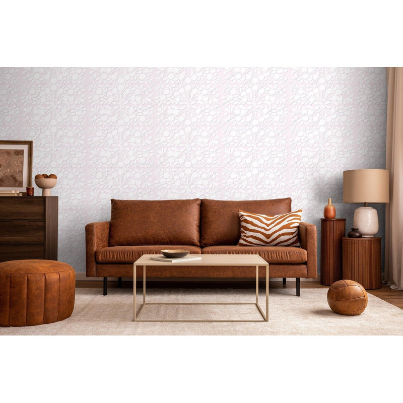 The Signature Peach on the Vine 10' L x 24" W Wallpaper Roll, Blush, Non-pasted, Faux Grasscloth