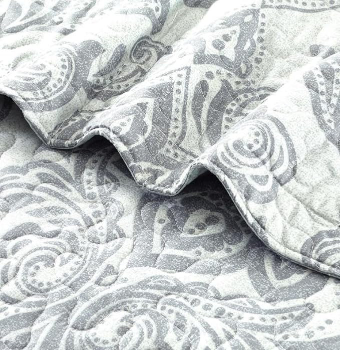 Andrena Bedspread with Pillow Shams Included, Single Bedspread + 1 Standard Pillow Sham, Damask, Grey