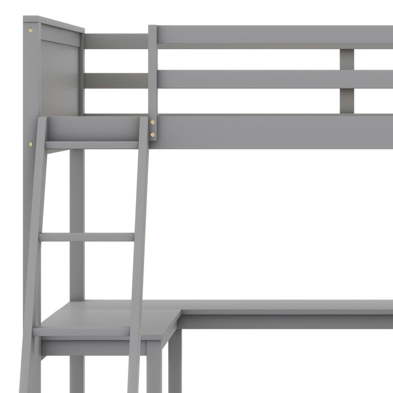 Lit mezzanine avec tablettes et bureau, gris