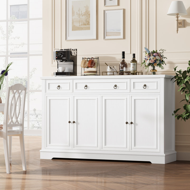 Broadview 54" Sideboard Buffet with Drawers, Dining Cabinet with Adjustable Shelf, White