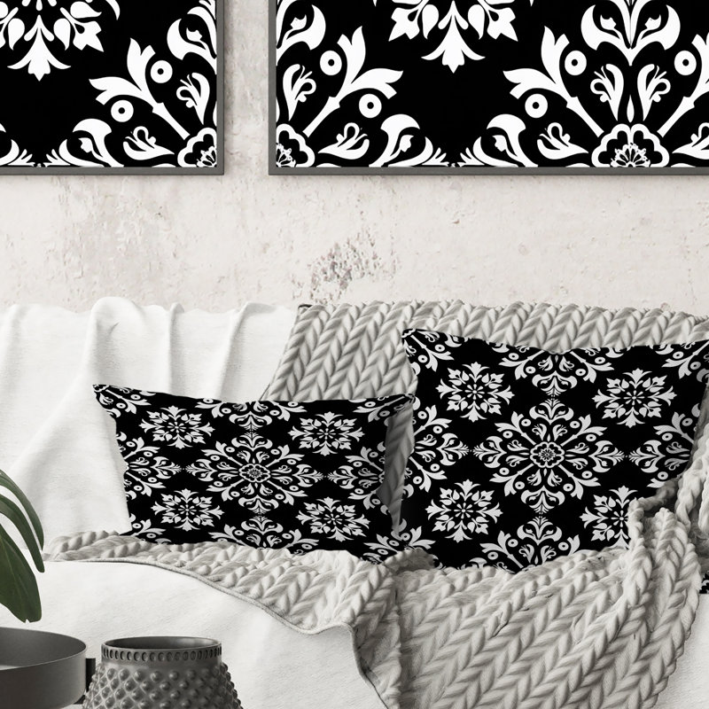 Coussin décoratif rétro à motif floral noir en mosaïque X, H 12 po x l 20 po, Forme rectangulaire