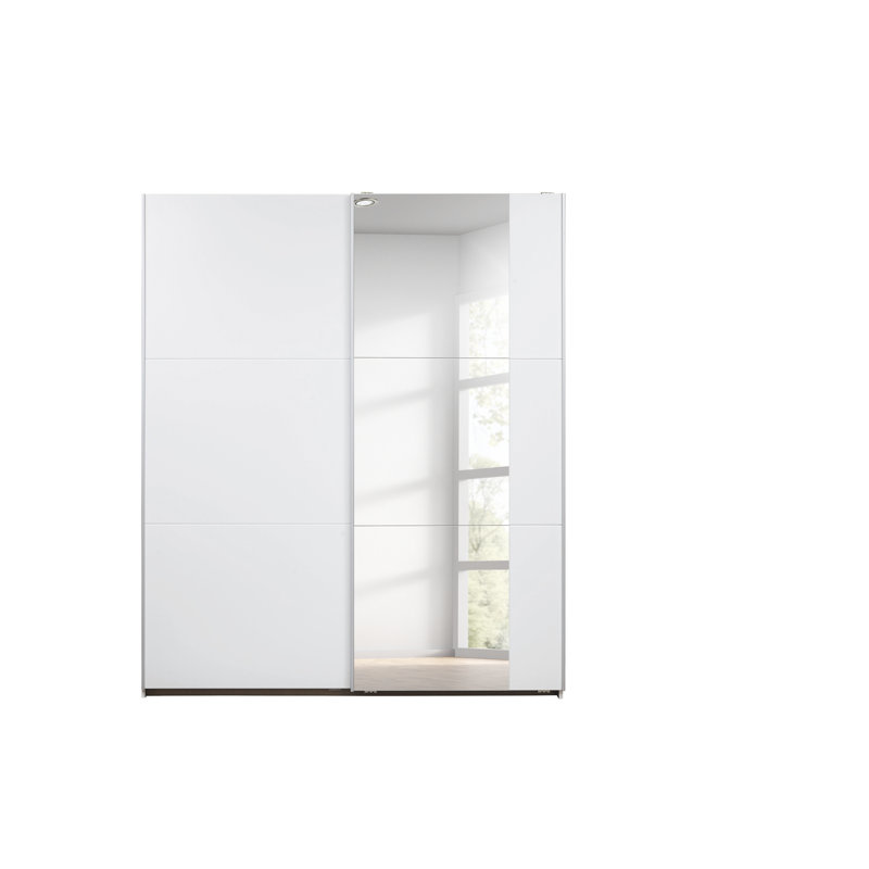 Santiago Wardrobe with Mirror and Three Different Equipment Options, 210cm H x 175cm W x 59cm D, Basic, White with Mirror