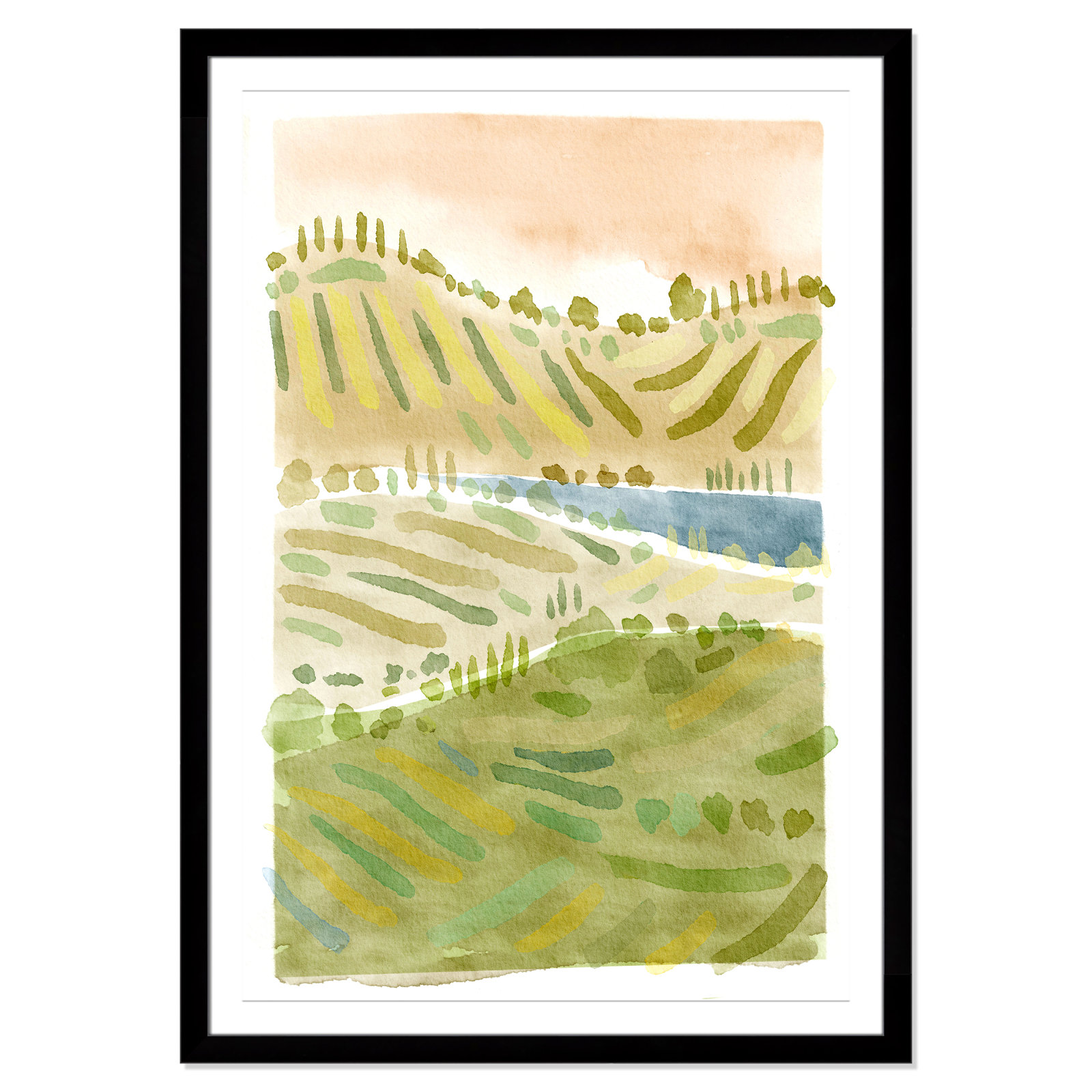 Tuscan Countryside Print by Leah Straatsma, Black Single Picture Framed Paper, White, 55" H x 39" W x 1.25" D