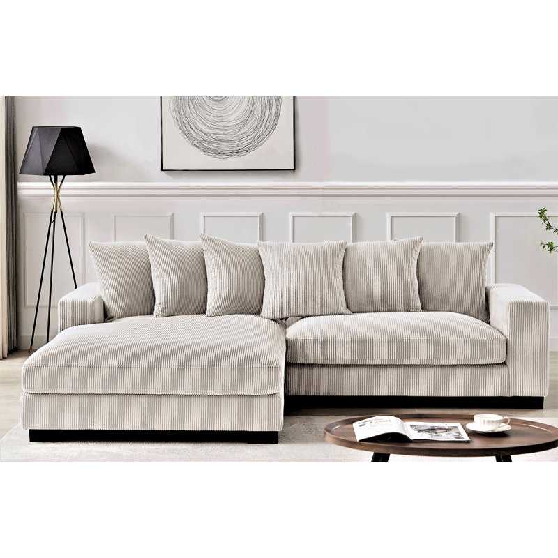 Morghan Corduroy Sectional, Ivory Corduroy, Right Hand Facing
