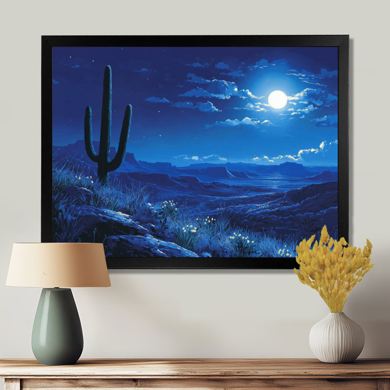 Marecz Saguaro Cactus sous les étoiles I - art mural cactus, Cadre simple, Black, H 12 po x l 20 po