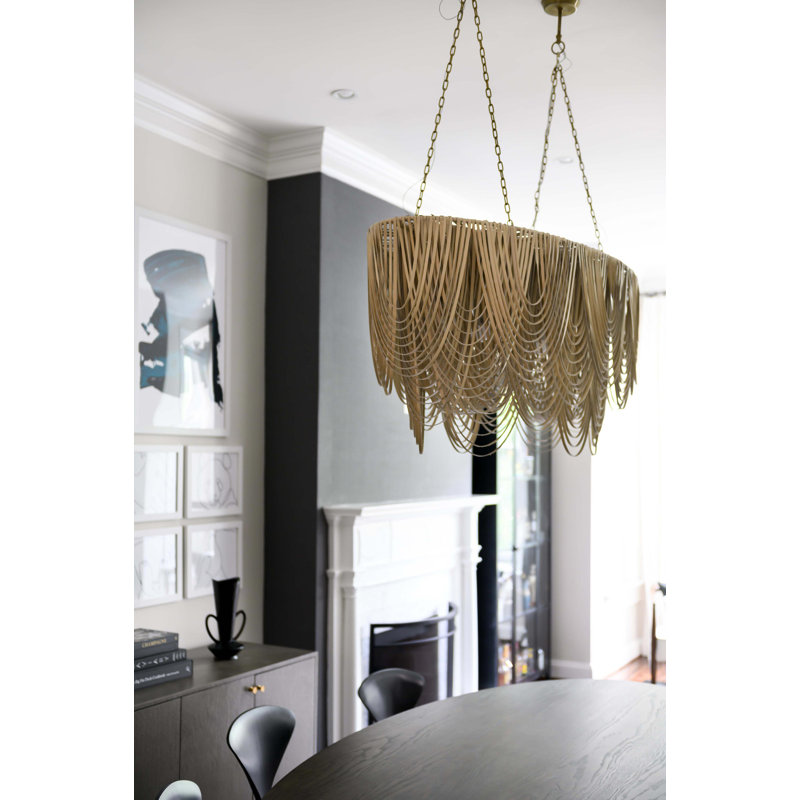 Medium Oval Leather Fringe Chandelier, 24'' H X 55'' W X 23'' D