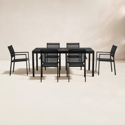 Ensemble de salle à manger de patio en métal pour 6 personnes avec table rectangulaire Aynura