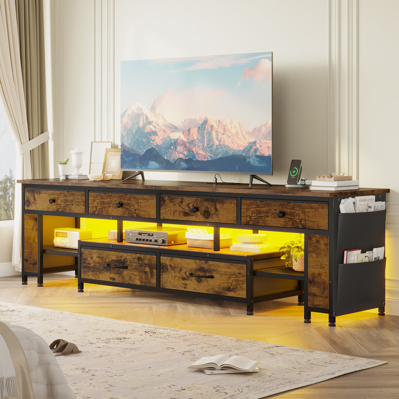 63" Tv Stand With Led Light & Power Outlets,Entertainment Center Tv Console With Storage,6 Drawers & 4 Storage Bags & Shelves,Media Console Table For 65/70/75 Inch Tv