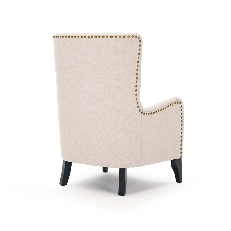 68cm Wide Tufted Wingback Chair, Light Beige Linen