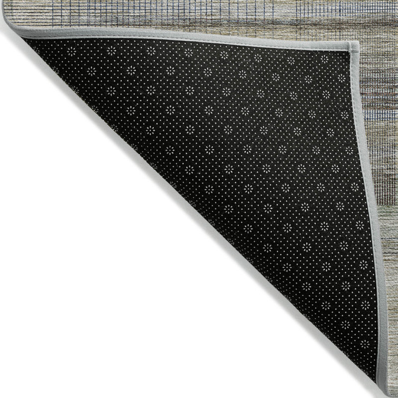 3' X 5' Tan Striped Washable Indoor Outdoor Area Rug
