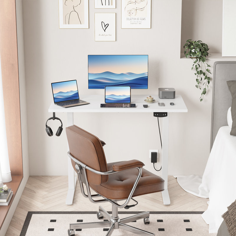 Bureaux debout et réglables en hauteur, Blanc / blanc, H 47,2 po x l 39,4 po x P 18,9 po
