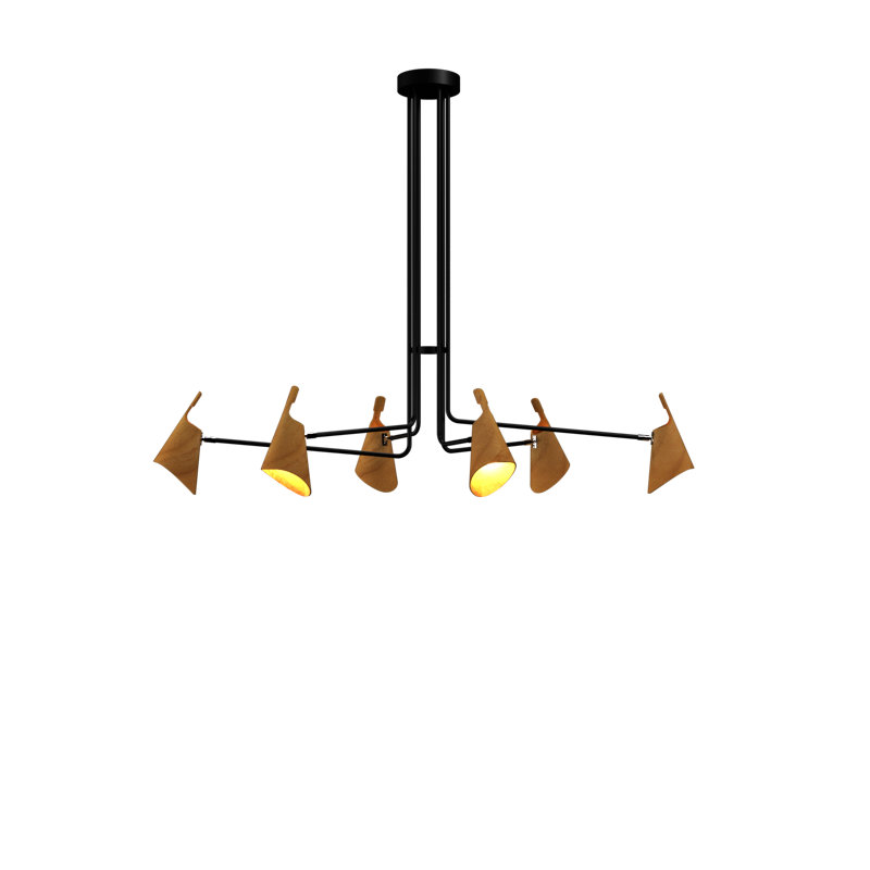 Chandelier, Teak, 4, 43.11" H x 39.76" W x 25.79" D