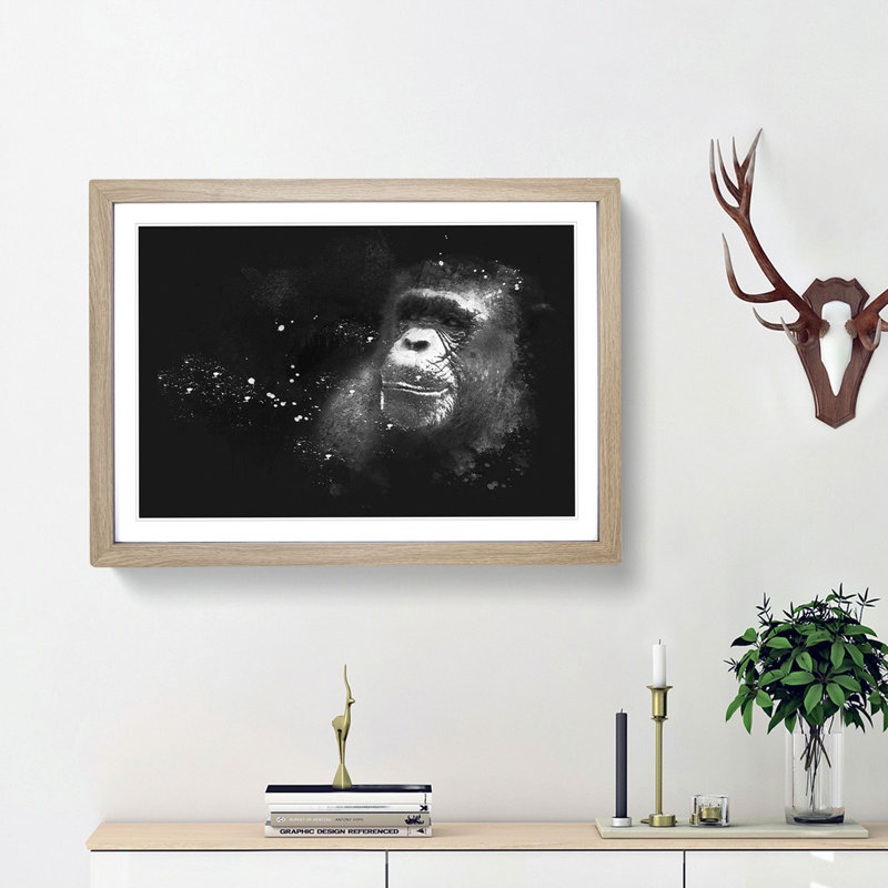 Ape Paint Splash - Framed Print, Oak Framed, 62cm H x 87cm W x 2cm D