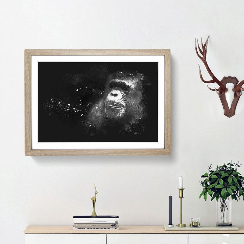 Ape Paint Splash - Framed Print, 62cm H x 87cm W x 2cm D, Oak Framed