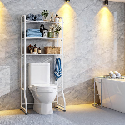 Support de rangement au-dessus de la toilette avec porte-papier et 3 crochets, 3 niveaux (blanc)