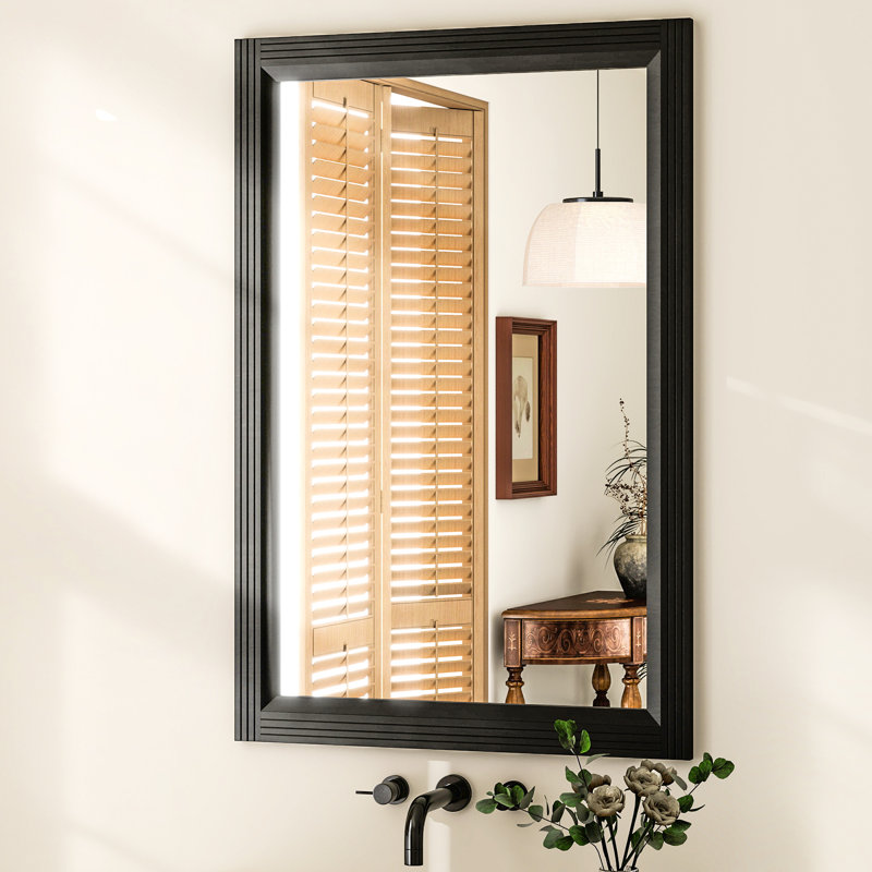 Wood Framed Wall Mirror, Dark Brown Wood, 40" x 26"