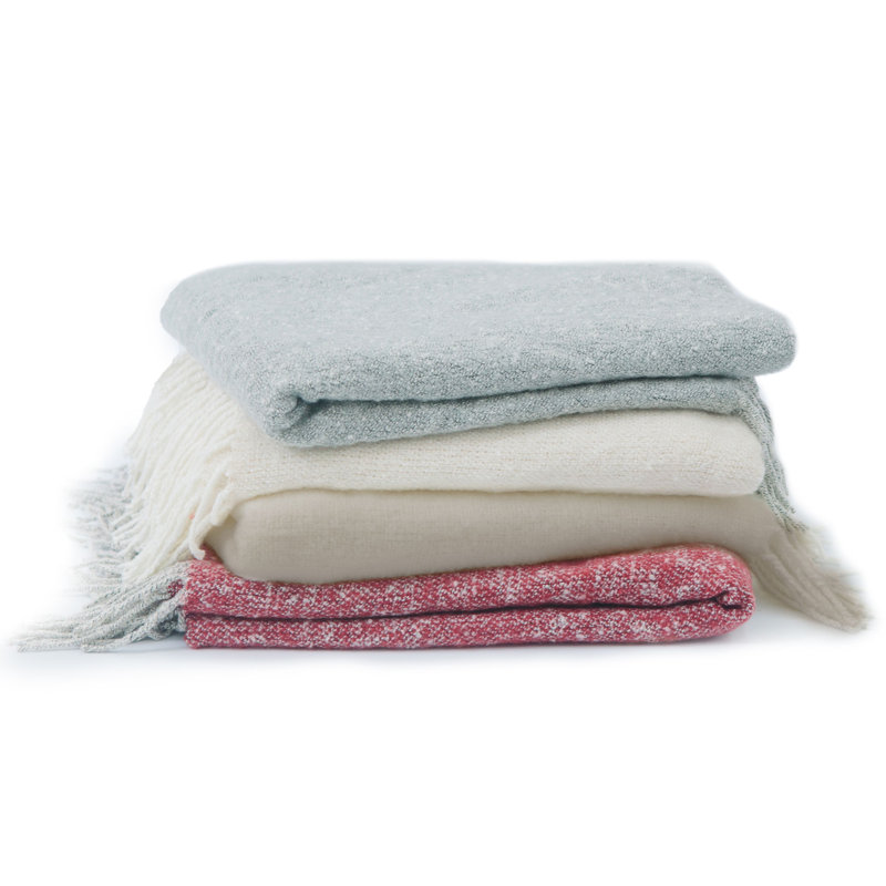 Ultra Soft Gray Wool Knitted Throw Blanket with Fringe