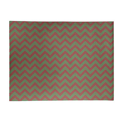 Tapis à chevrons fait main vert/rouge