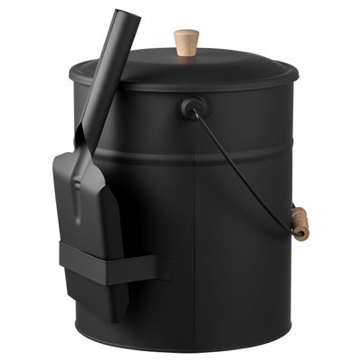 Fireplace Ash Bucket - 12 inch Height - Carbon Steel - 4 Pieces - Ash Can Set - Large Capacity with Lid